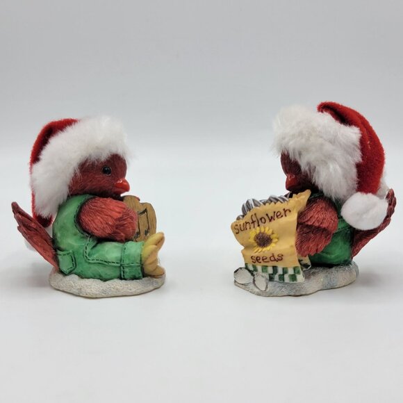 Vintage 1996 Christmas Card ENESCO Cardinal Bird Figurine Set Of 2 Santa Hats - Picture 5 of 14
